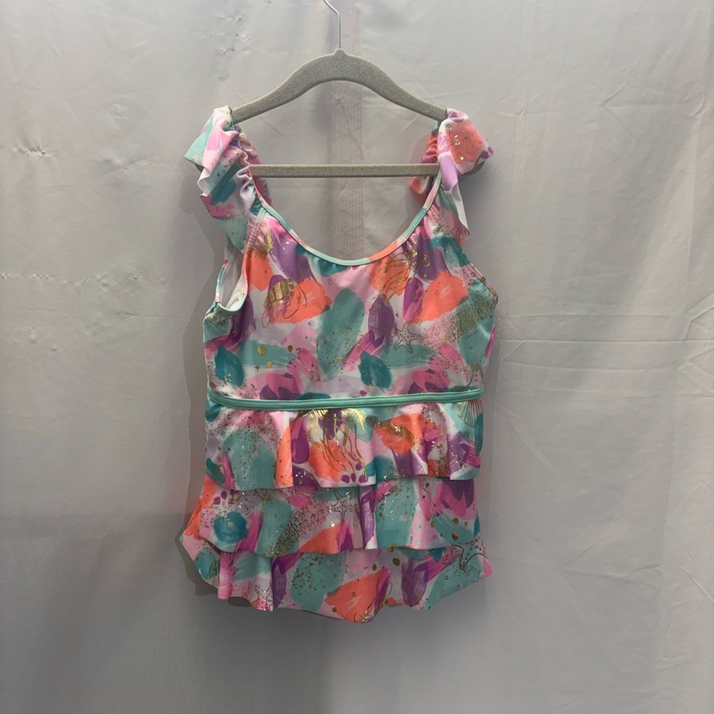 Justice Pink and Green Ruffled Blouse